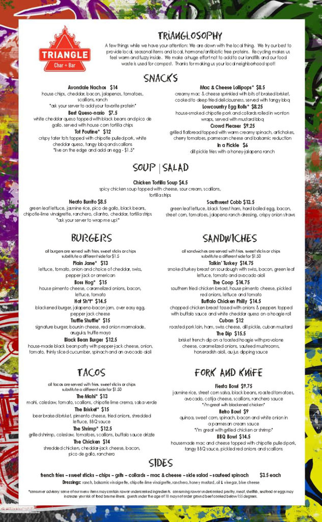 Fall Menu 2022 Front Triangle Char + Bar